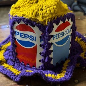 Pepsi Crochet Hat with Bold Purple and Yellow